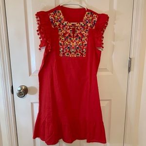 Flutter sleeve and embroidered top dress